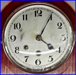 Antique German Westminster Chime Arch 8 Day Wood Case Mantel Clock SEE VIDEO