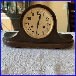 Antique German Westminster Chime Mahogany Tambour Mantle Clock Works 17x9