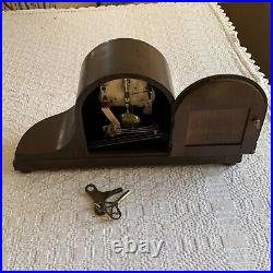 Antique German Westminster Chime Mahogany Tambour Mantle Clock Works 17x9