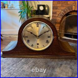 Antique HAC Westminster Chiming Mantel Clock c1930 Oak Napoleon Hat Antique HAC Westminster Chiming Mantel Clock c1930 Oak Napoleon Hat