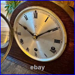 Antique HAC Westminster Chiming Mantel Clock c1930 Oak Napoleon Hat