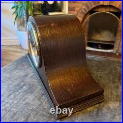 Antique HAC Westminster Chiming Mantel Clock c1930 Oak Napoleon Hat Antique HAC Westminster Chiming Mantel Clock c1930 Oak Napoleon Hat