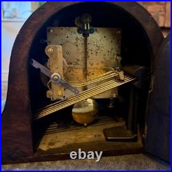 Antique HAC Westminster Chiming Mantel Clock c1930 Oak Napoleon Hat