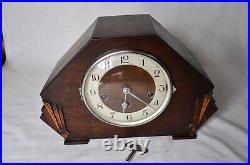 Antique Haller Foreign Art Deco Oak Cased Westminster Chime Mantel Clock