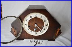 Antique Haller Foreign Art Deco Oak Cased Westminster Chime Mantel Clock