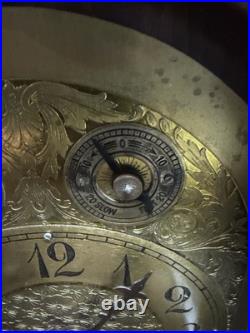 Antique Inlaid walnut Junghams Westminster chime clock Germany large Antique Inlaid walnut Junghams Westminster chime clock Germany large