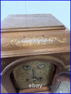 Antique Inlaid walnut Junghams Westminster chime clock Germany large