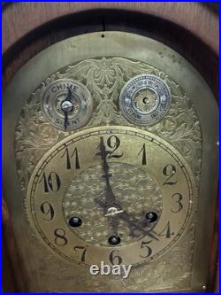 Antique Inlaid walnut Junghams Westminster chime clock Germany large Antique Inlaid walnut Junghams Westminster chime clock Germany large