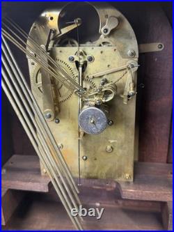 Antique Inlaid walnut Junghams Westminster chime clock Germany large