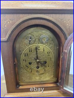 Antique Inlaid walnut Junghams Westminster chime clock Germany large