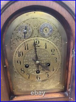 Antique Inlaid walnut Junghams Westminster chime clock Germany large