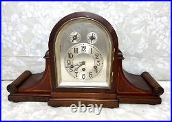 Antique Junghans 3 Wind Mantel Clock Westminster Chimes Rounded Top Case Runs