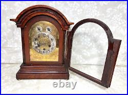 Antique Junghans 3 Wind Mantel Clock Westminster Chimes Rounded Top Case Runs