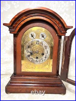 Antique Junghans 3 Wind Mantel Clock Westminster Chimes Rounded Top Case Runs