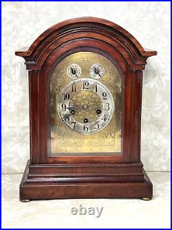 Antique Junghans 3 Wind Mantel Clock Westminster Chimes Rounded Top Case Runs