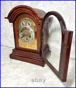 Antique Junghans 3 Wind Mantel Clock Westminster Chimes Rounded Top Case Runs