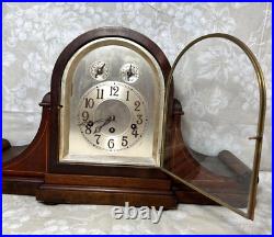 Antique Junghans 3 Wind Mantel Clock Westminster Chimes Rounded Top Case Runs