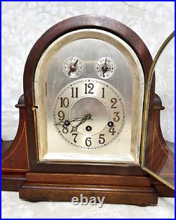 Antique Junghans 3 Wind Mantel Clock Westminster Chimes Rounded Top Case Runs