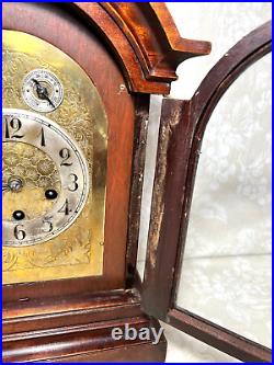 Antique Junghans 3 Wind Mantel Clock Westminster Chimes Rounded Top Case Runs