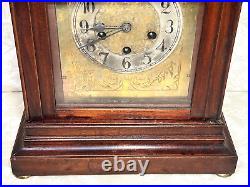 Antique Junghans 3 Wind Mantel Clock Westminster Chimes Rounded Top Case Runs