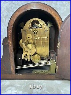 Antique Junghans 3 Wind Mantel Clock Westminster Chimes Rounded Top Case Runs