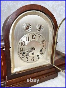 Antique Junghans 3 Wind Mantel Clock Westminster Chimes Rounded Top Case Runs