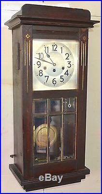 Antique Junghans Art Deco Brass Caming Bevel Glass Westminster Chime Wall Clock