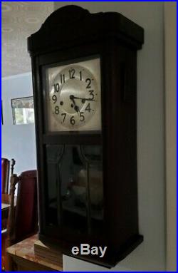 Antique Junghans Beveled Glass 8 Westminster Chime Wall Clock w Key