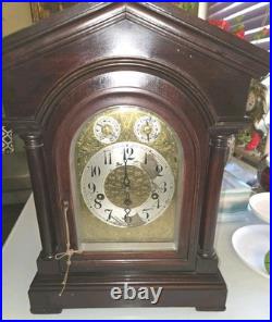 Antique Junghans German Mahogany Mantel Clock Runs Chimes And Keeps The Time A52