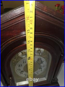 Antique Junghans German Mahogany Mantel Clock Runs Chimes And Keeps The Time A52