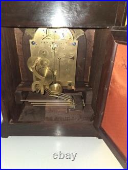 Antique Junghans German Mahogany Mantel Clock Runs Chimes And Keeps The Time A52