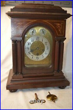 Antique Junghans Westminster Chime Bracket Mantle Clock B12 Movement Column Case