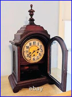 Antique Junghans Wood Mahogany Westminster Chime Bracket Mantle Shelf Clock