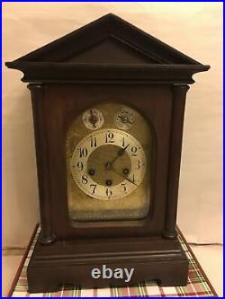 Antique Junghans Wood Mahogany Westminster Chime Bracket Mantle Shelf Clock 1920