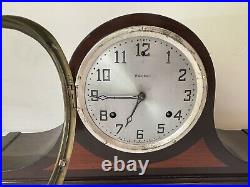 Antique Mahogany Waterbury Tambour Mantle Shelf Westminster Gong Chime Clock