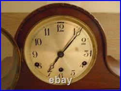 Antique Mantel Clock Mahogany case westminster chime quarter hour Silent mode