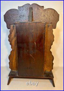 Antique New Haven Gingerbread Mantel Clock Pressed Oak Westminster Chime Key