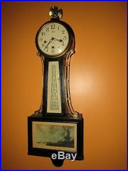 Antique New Haven Quarter Hour Westminster Chime Banjo Wall Clock, 8-day