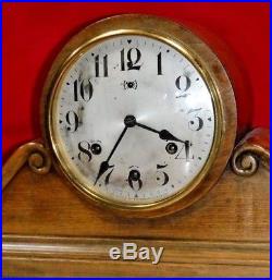 Antique New Haven Rare Fancy Tambour Humpback Mantel Westminster Chime Clock