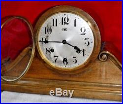 Antique New Haven Rare Fancy Tambour Humpback Mantel Westminster Chime Clock