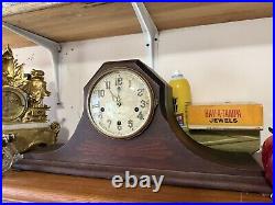 Antique New Haven Tambour Mantle Clock Art Deco Art Neuveau Brass