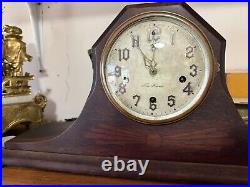 Antique New Haven Tambour Mantle Clock Art Deco Art Neuveau Brass