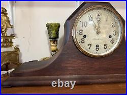 Antique New Haven Tambour Mantle Clock Art Deco Art Neuveau Brass