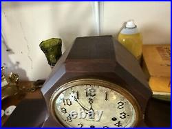 Antique New Haven Tambour Mantle Clock Art Deco Art Neuveau Brass