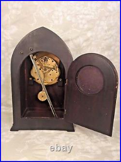 Antique New Haven Westminster Chime Clock Runs & Strikes Mahogany Steeple Clock