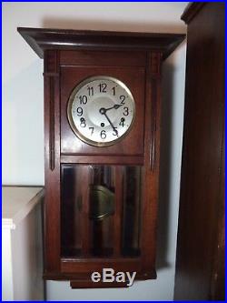 Antique Oak German Westminster Chime Wall Clock Working Early 1900's