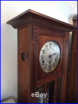 Antique Oak German Westminster Chime Wall Clock Working Early 1900's