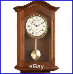 Antique Pendulum Wall Clock Dark Brown Wooden Walnut Vintage Westminster Chime