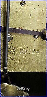Antique SETH THOMAS Westminster Wood Mantel Clock & Key Vtg No 90 Chime Mvmt 124