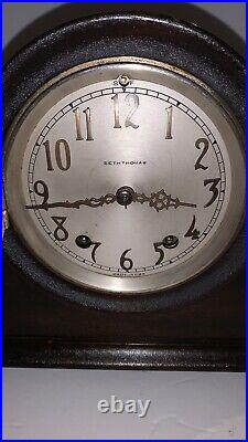 Antique Vintage Seth Thomas Mahogany No 1 Tambour Mantel Chime Clock with key